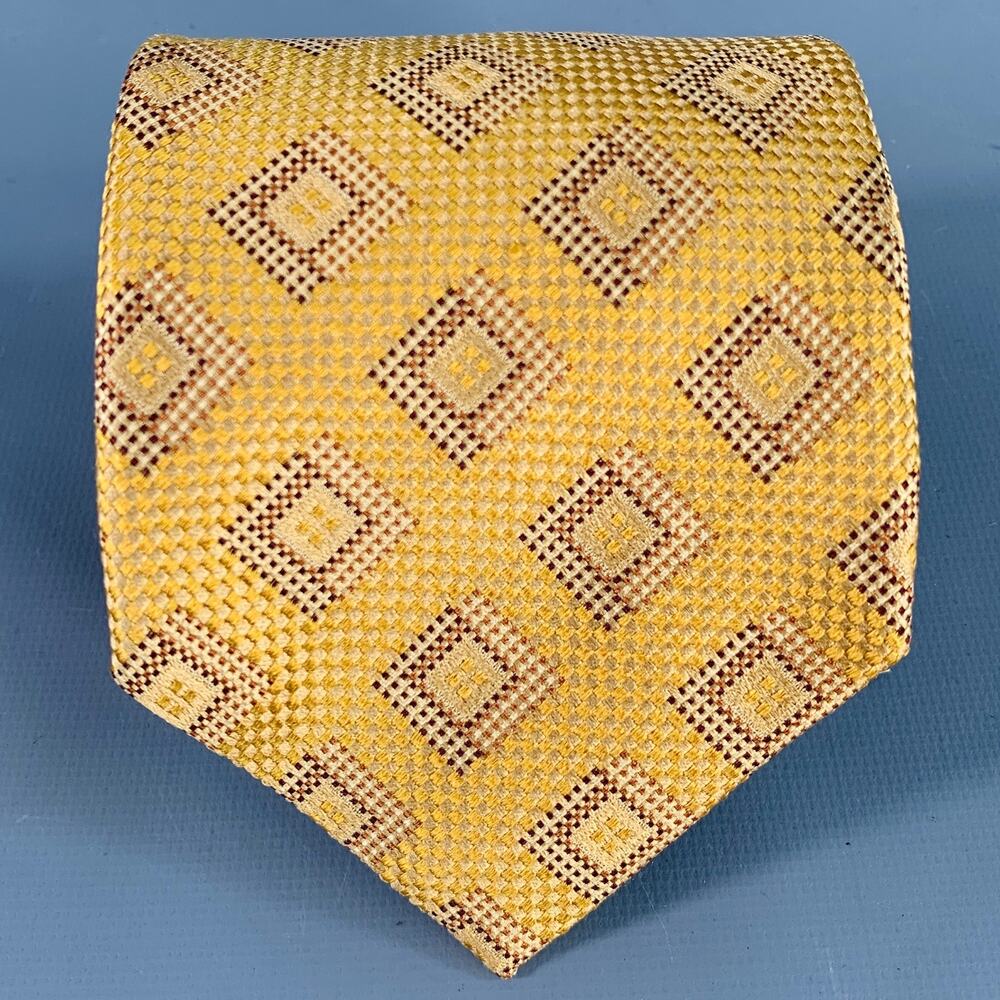 WILKES BASHFORD Brown Mustard Diamond Jacquard Silk Tie